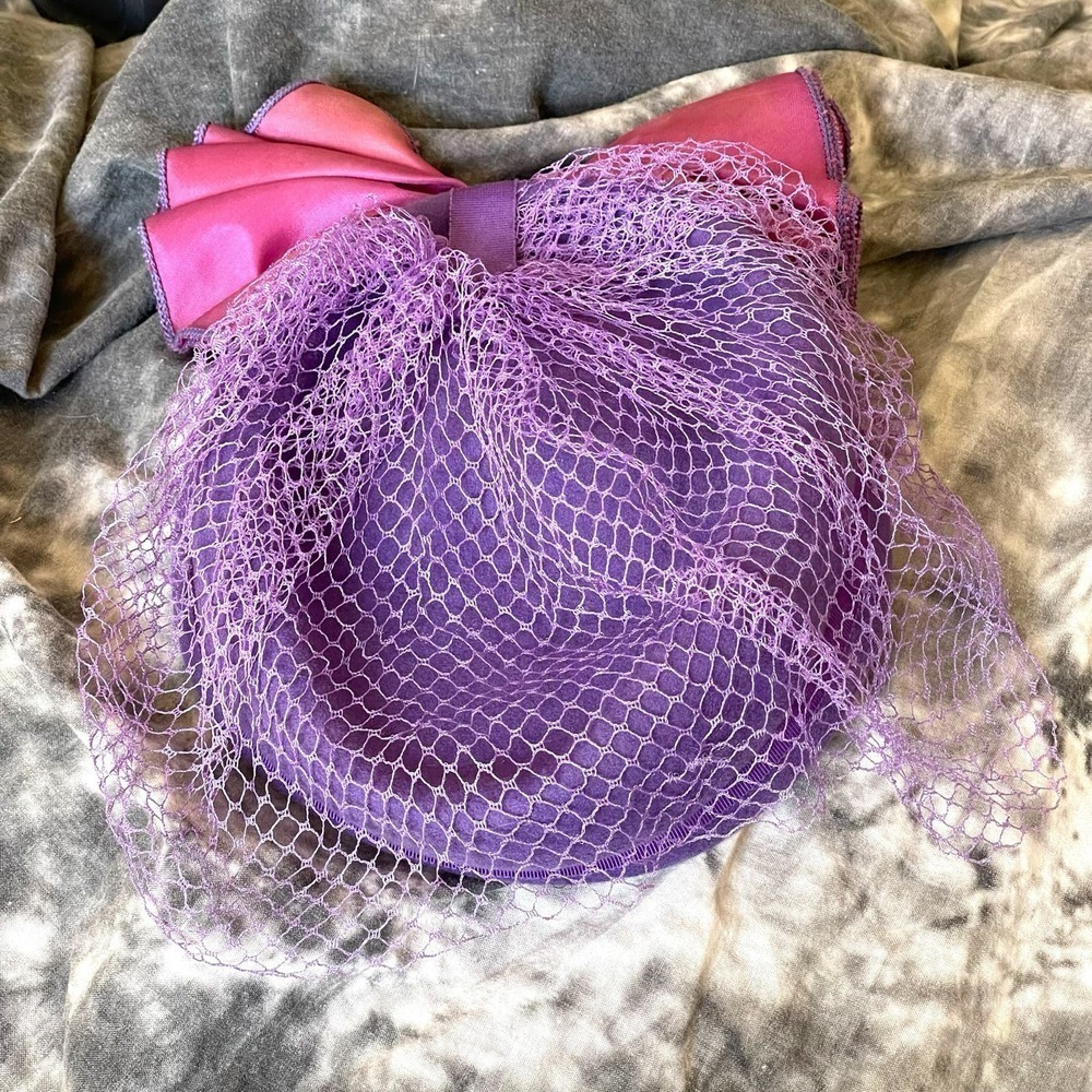 Vintage 1980s Wool Fascinator Hat Lilac Purple With Accordion Bow Original Veil - Picture 4 of 16